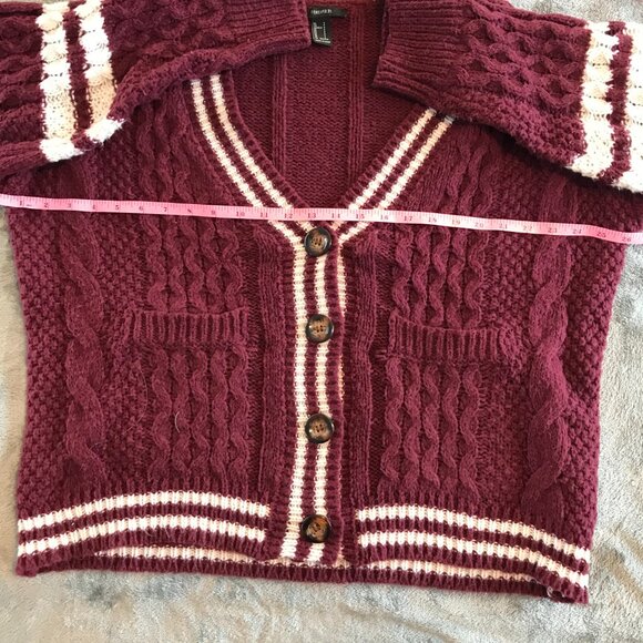 Burgandy cardigan tennis prep preppy academia women S cable knit chunky slouchy - Picture 8 of 8